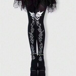 Black Skull & Filigree Patterned over the knee  Tights -